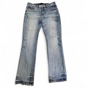 VTG Y2K Buckle Black Womens 31x30 Jeans Whiskered Straight Grunge Western Sleaze